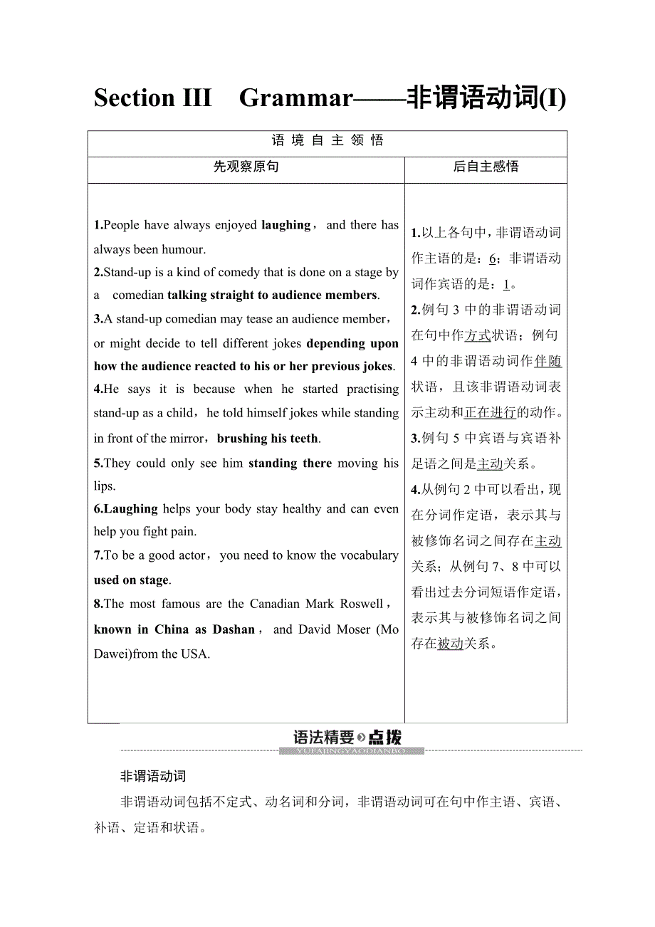 2019-2020同步译林英语选修六新突破讲义：UNIT 1　SECTION Ⅲ　GRAMMAR——非谓语动词（Ⅰ） WORD版含答案.doc_第1页