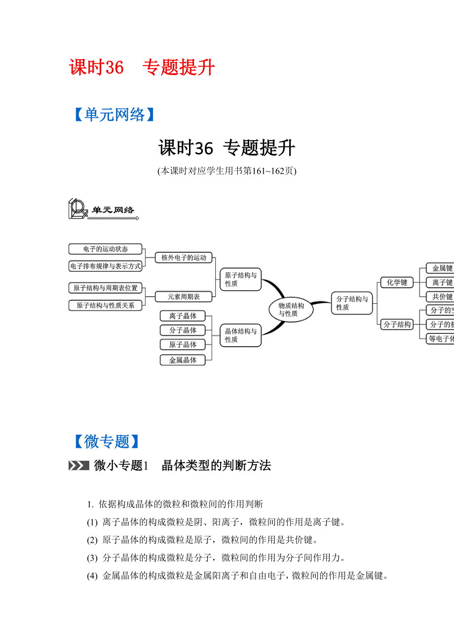 《南方凤凰台》2017版高考化学（江苏专版）一轮复习目标导学 单元检测：专题8 物质结构与性质 课时36 专题提升 WORD版含答案.doc_第1页