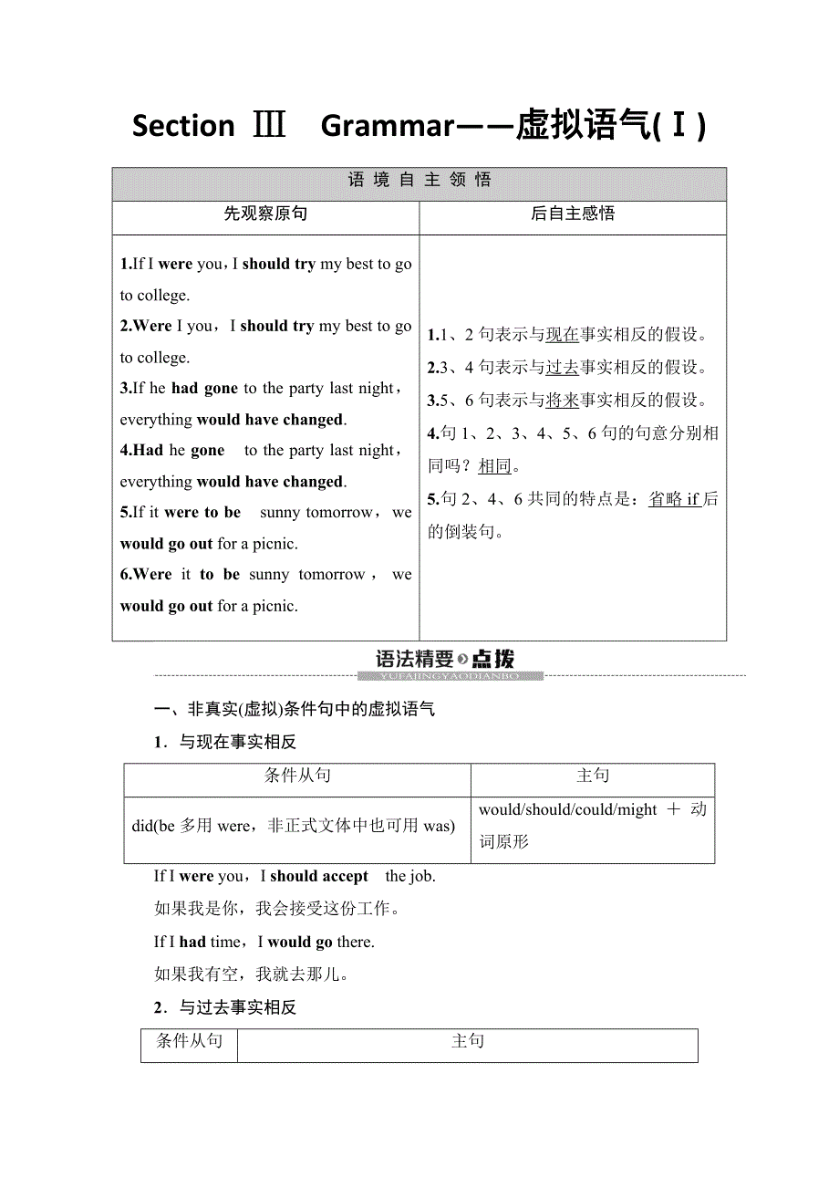 2019-2020同步译林英语选修六新突破讲义：UNIT 3　SECTION Ⅲ　GRAMMAR——虚拟语气（Ⅰ） WORD版含答案.doc_第1页