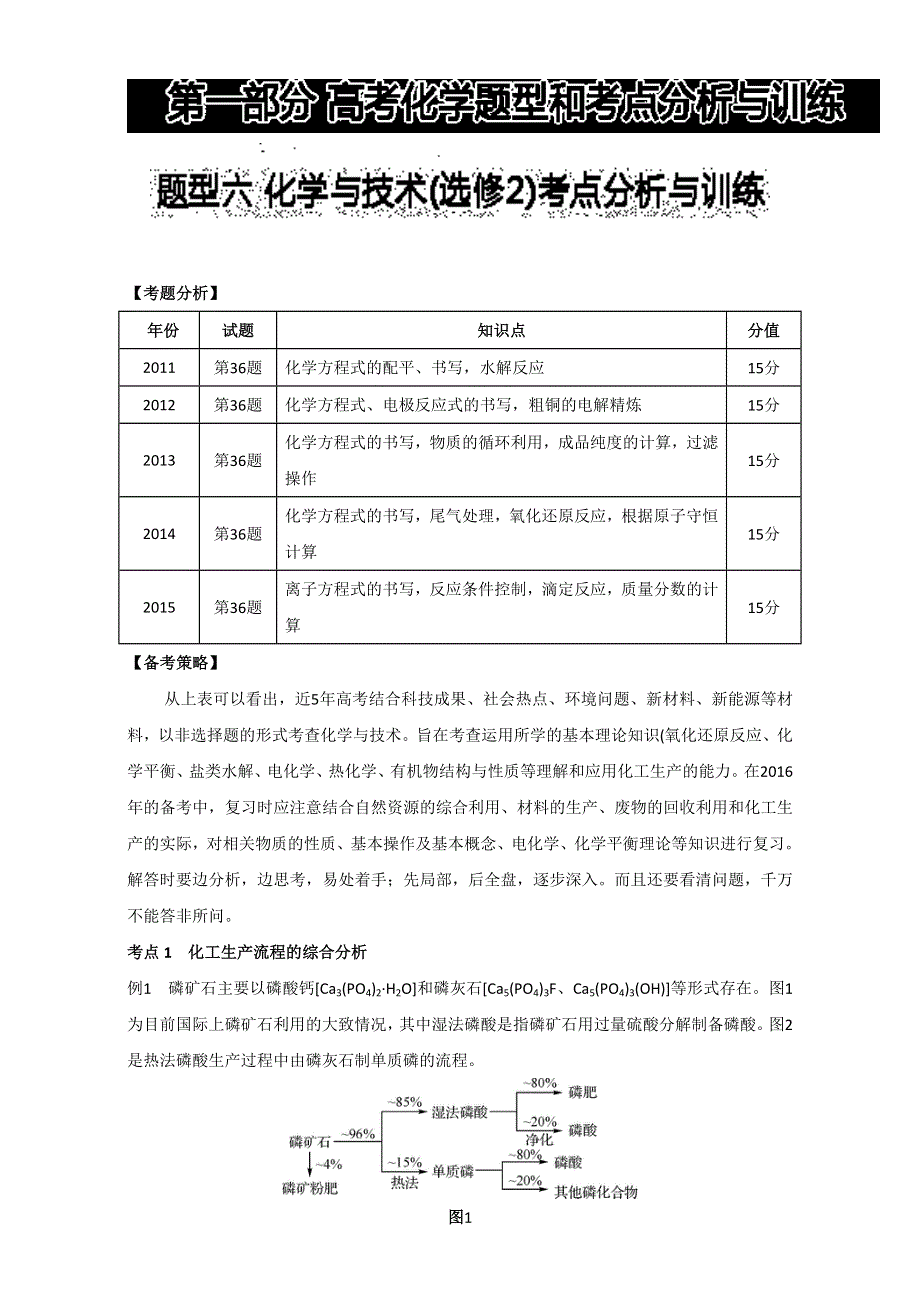 2016届考前必读丛书—高考化学题型剖析与考点变式训练：题型六 化学与技术（选修2）考点分析与训练 WORD版含解析.doc_第1页