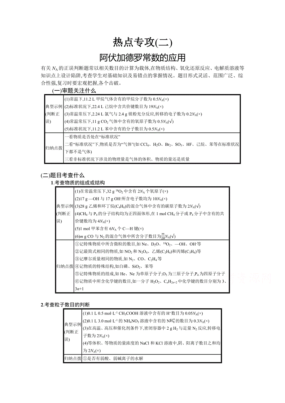 2021新高考化学二轮总复习学案：热点专攻（二）　阿伏加德罗常数的应用 WORD版含解析.docx_第1页