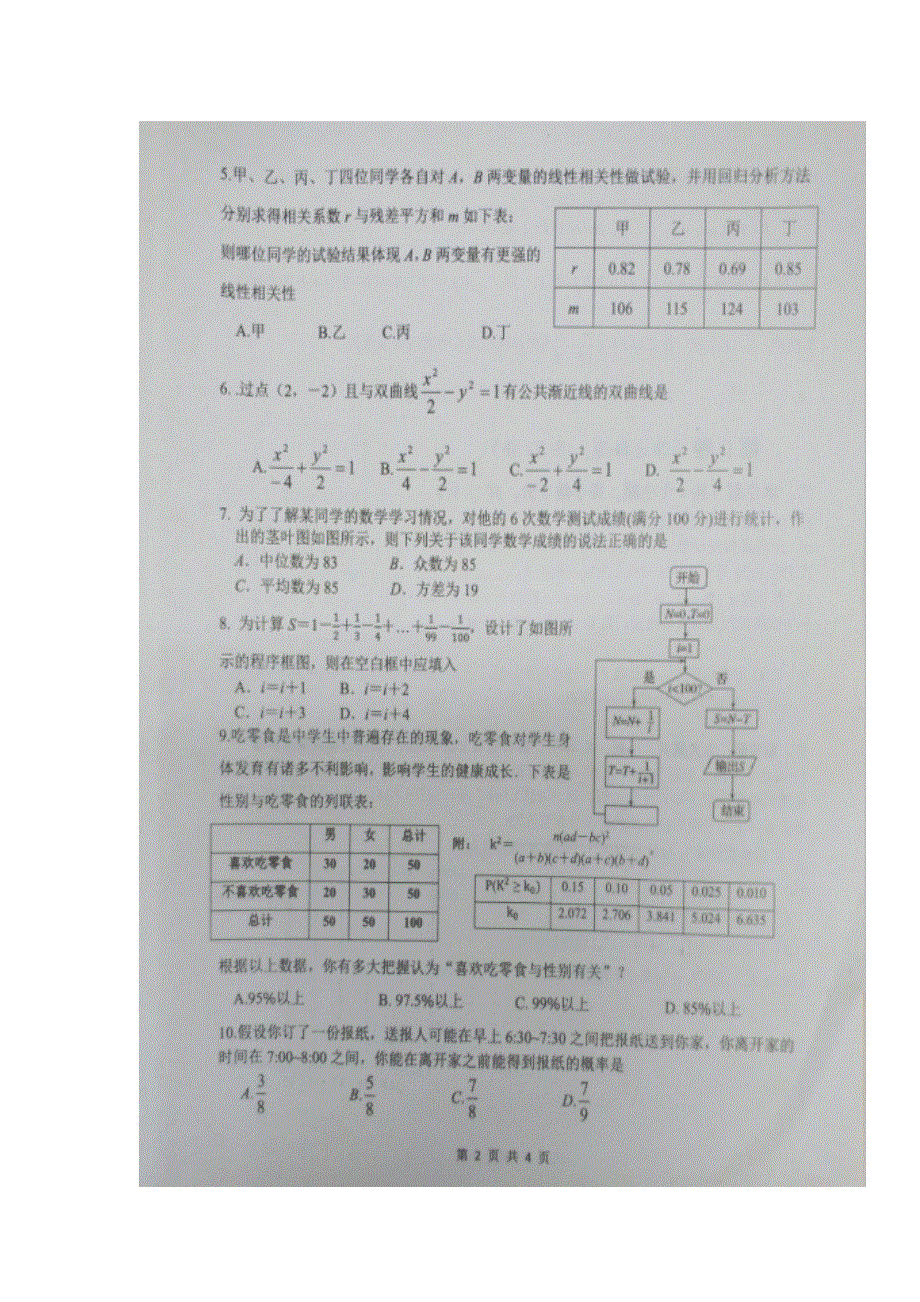 四川省绵阳南山中学2018-2019学年高二上学期期末模拟考试数学（文）试题 扫描版含答案.doc_第2页