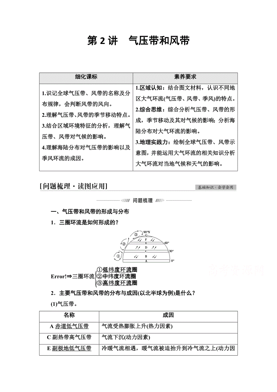 2022届高考地理一轮总复习学案：第1部分 第2章 第2讲　气压带和风带 WORD版含解析.doc_第1页