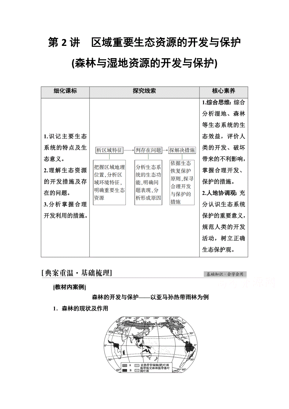 2022届高考地理一轮总复习学案：第3部分 第14章 第2讲　区域重要生态资源的开发与保护（森林与湿地资源的开发与保护） WORD版含解析.doc_第1页