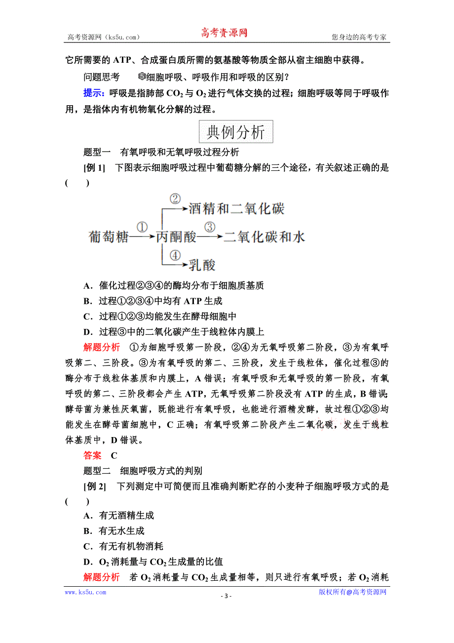 2020秋高一生物人教版（2019）必修1学案：第5章 第3节 第2课时 无氧呼吸及细胞呼吸原理的应用 WORD版含解析.doc_第3页