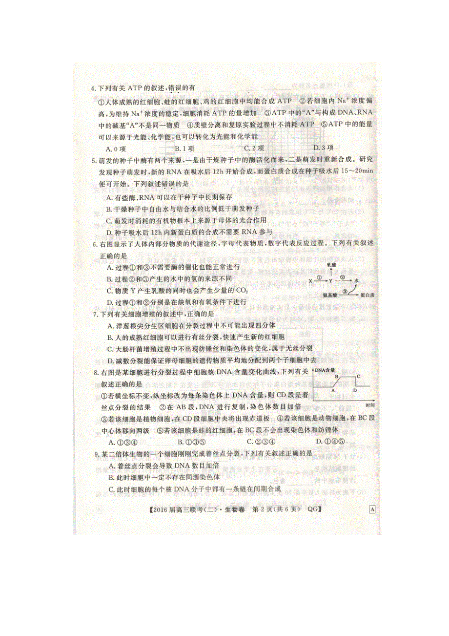 全国名校联盟2016届高三上学期联考（二）生物试卷 扫描版含答案.doc_第2页