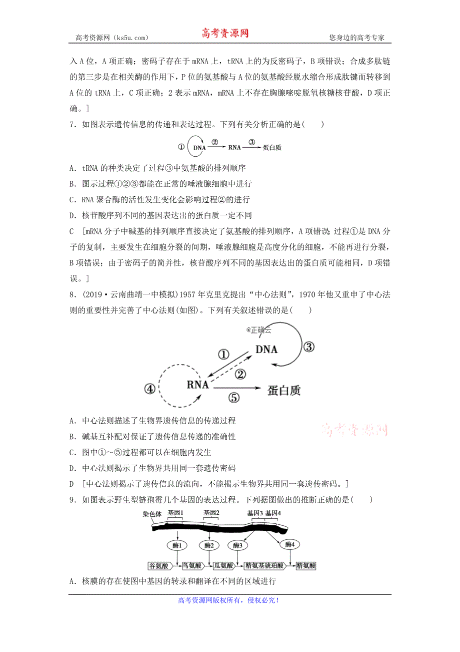 2021届高考生物新人教版一轮复习课后集训：20基因的表达 WORD版含答案.doc_第3页