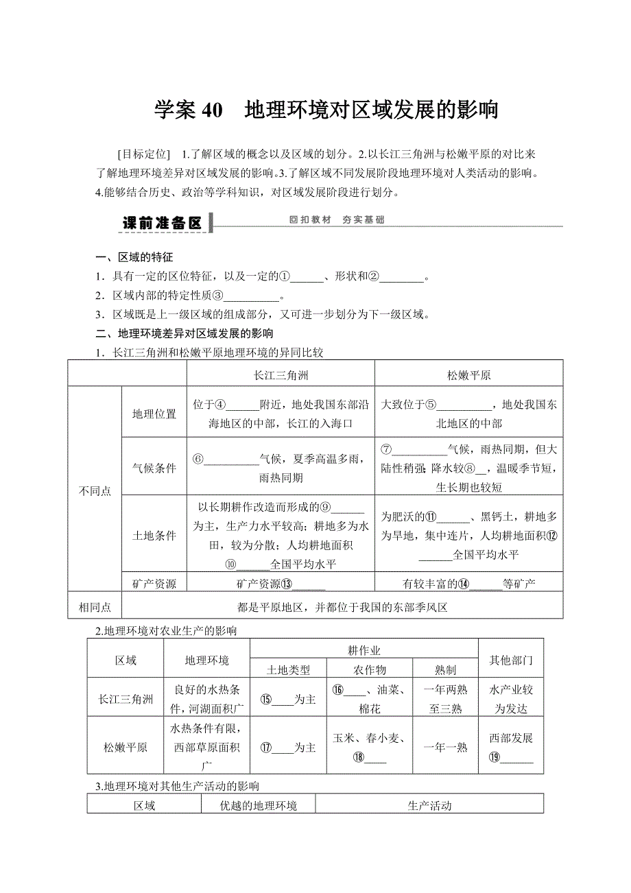 2016届高三地理新人教版大一轮复习学案：必修3 学案40 地理环境对区域发展的影响 WORD版含解析.doc_第1页