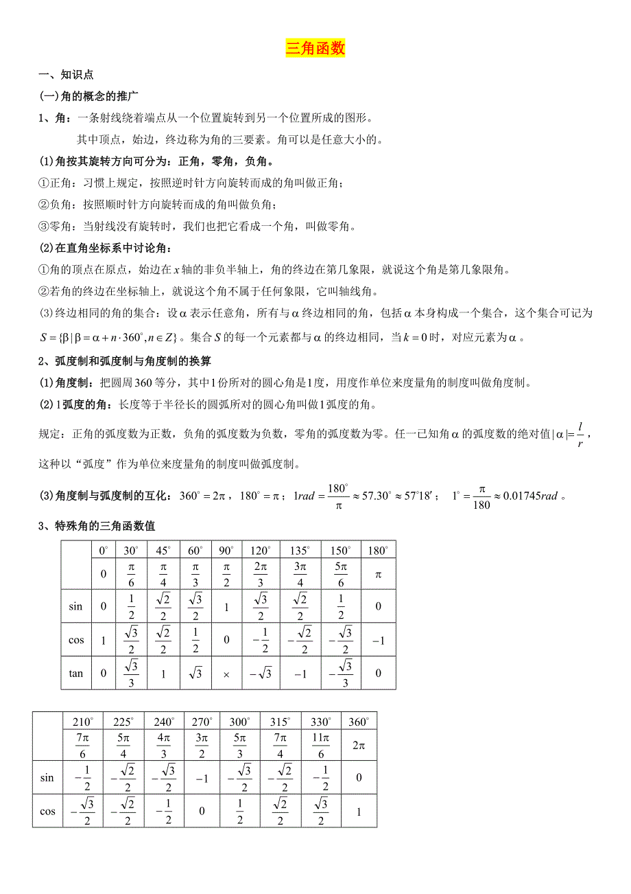 2022届高考数学一轮复习 第7讲 三角函数考点讲义（含解析）.doc_第1页