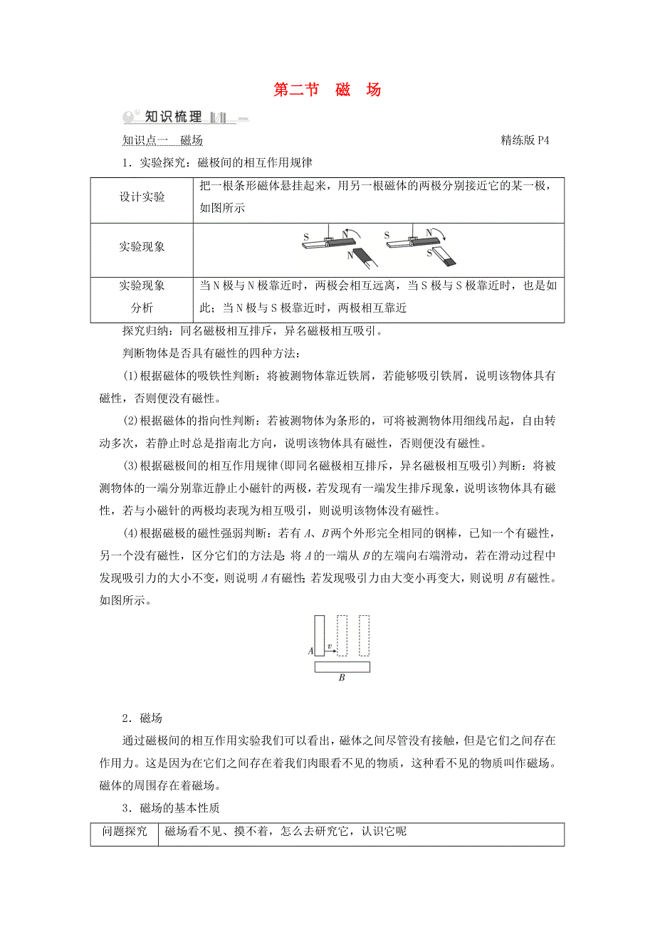 2019-2020学年九年级物理全册 第14章 第2节 磁场考点手册 （新版）北师大版.doc_第1页