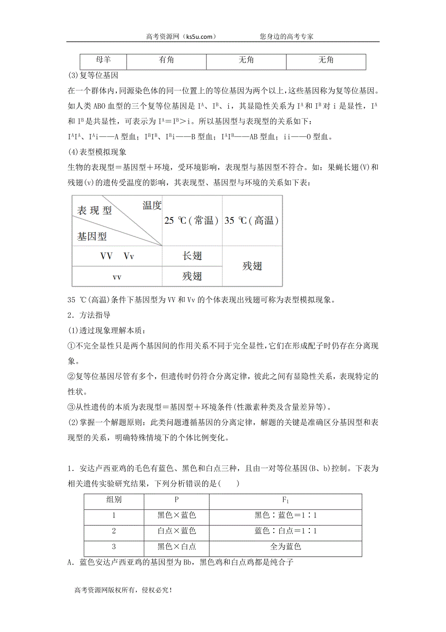2021届高考生物苏教版一轮复习学案：第5单元遗传定律和伴性遗传素养加强课3基因分离定律在特殊情况下的重点题型 WORD版含答案.doc_第2页