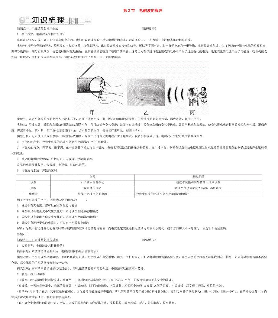 2019-2020学年九年级物理全册 第21章 第2节 电磁波的海洋考点手册 （新版）新人教版.doc_第1页
