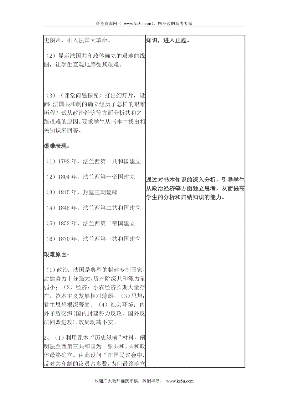 吉林省长春市第五中学高中历史必修一教案：第9课 资本主义政治制度在欧洲大陆的扩展教案.doc_第3页