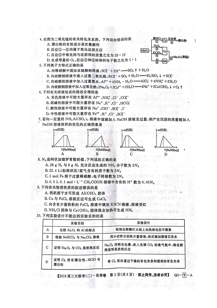 全国百所名校2019届高三大联考调研试卷（二）化学试题 扫描版含答案.doc_第2页