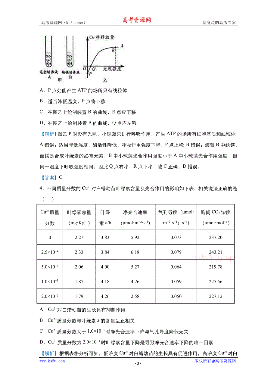 2021届高考生物（统考版）二轮备考提升指导与精练7 影响光合作用的因素及在生产上的应用 WORD版含解析.doc_第3页