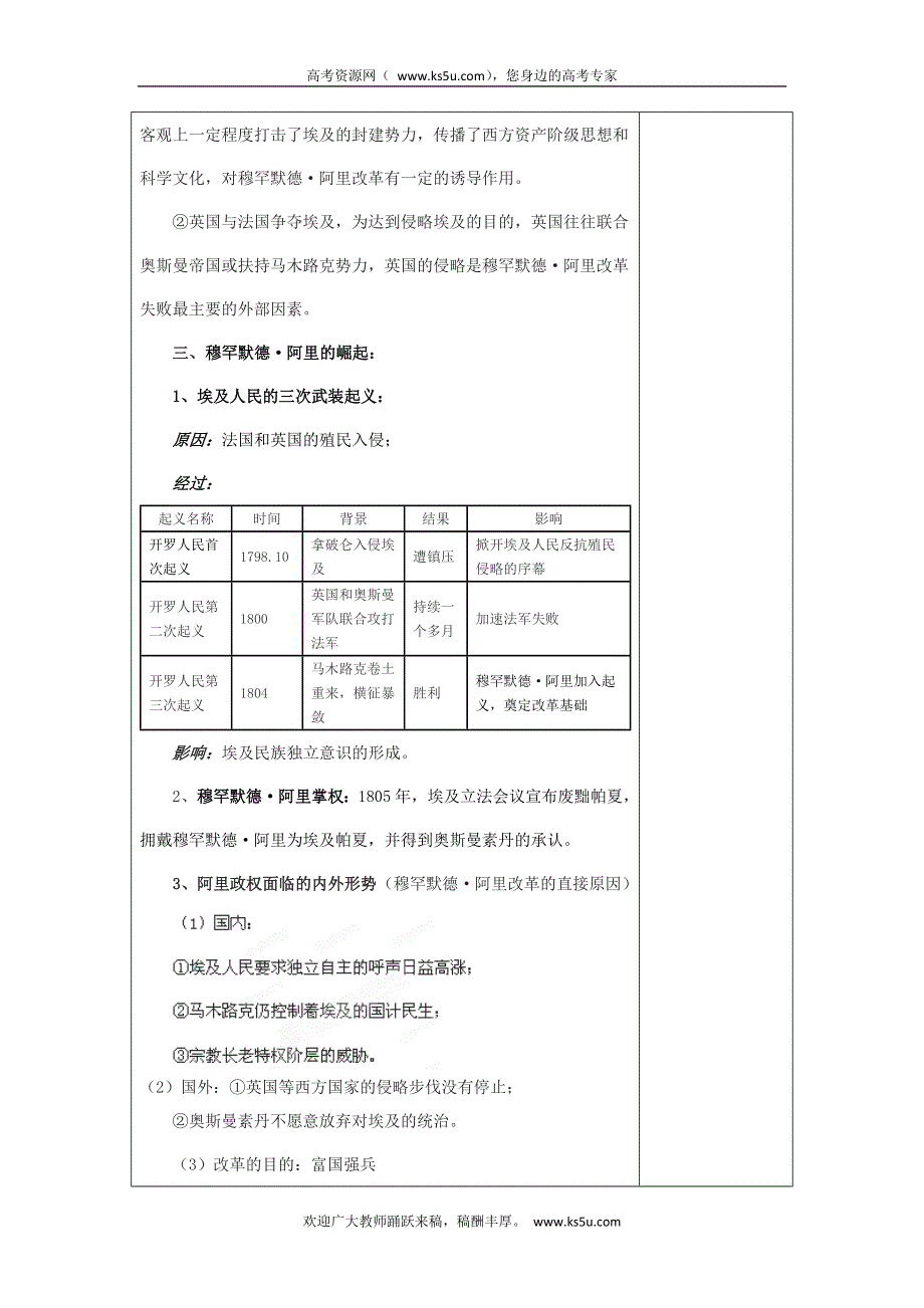 吉林省长春市第五中学高中历史选修二教案：第六单元 第一课18世纪末19世纪初的埃及.doc_第3页