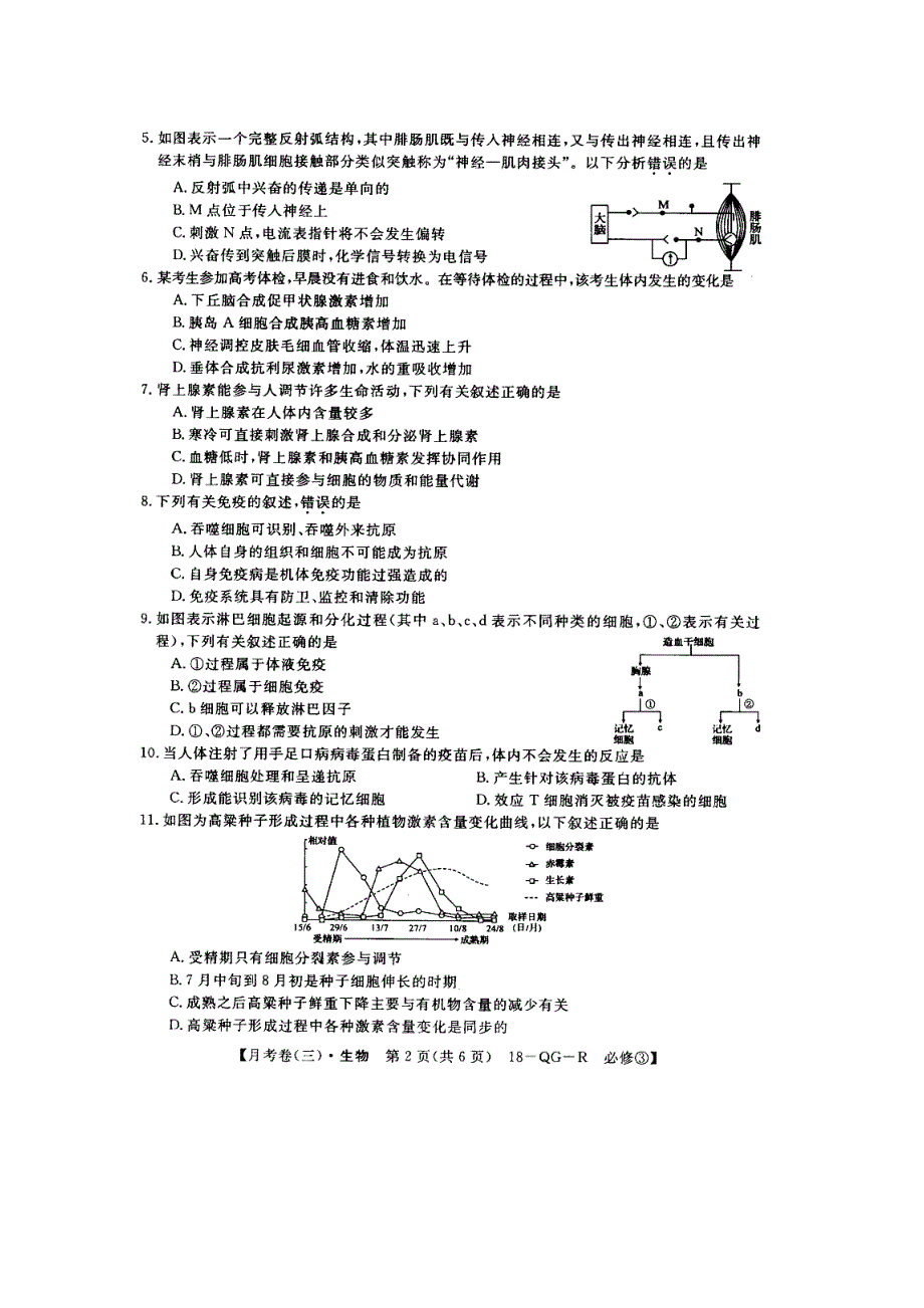 全国百校名师联盟2017-2018学年高二月考领航卷（三）生物试卷 扫描版缺答案.doc_第2页