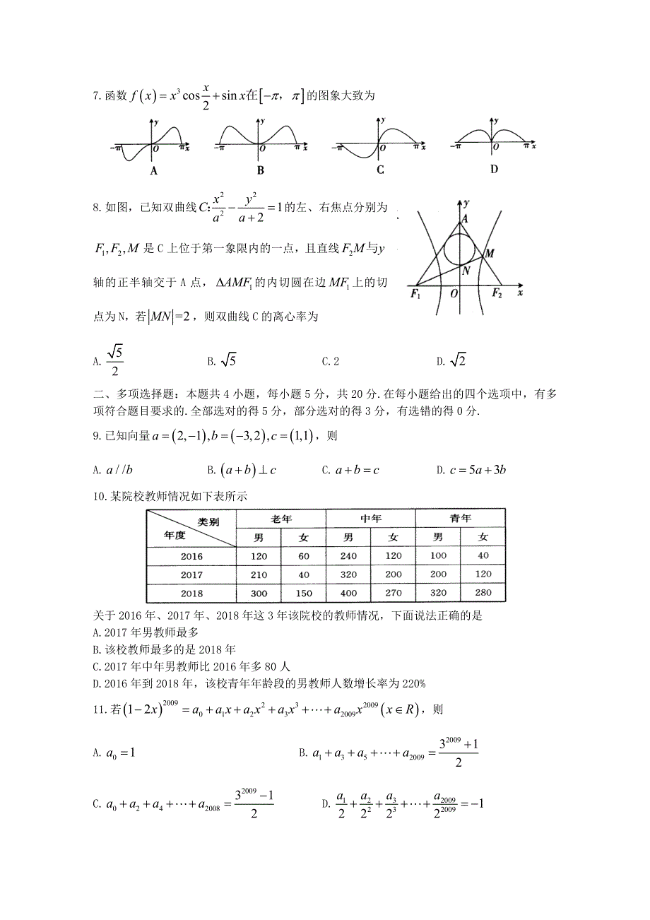 山东省泰安市2020届高三数学6月全真模拟（三模）试题.doc_第2页