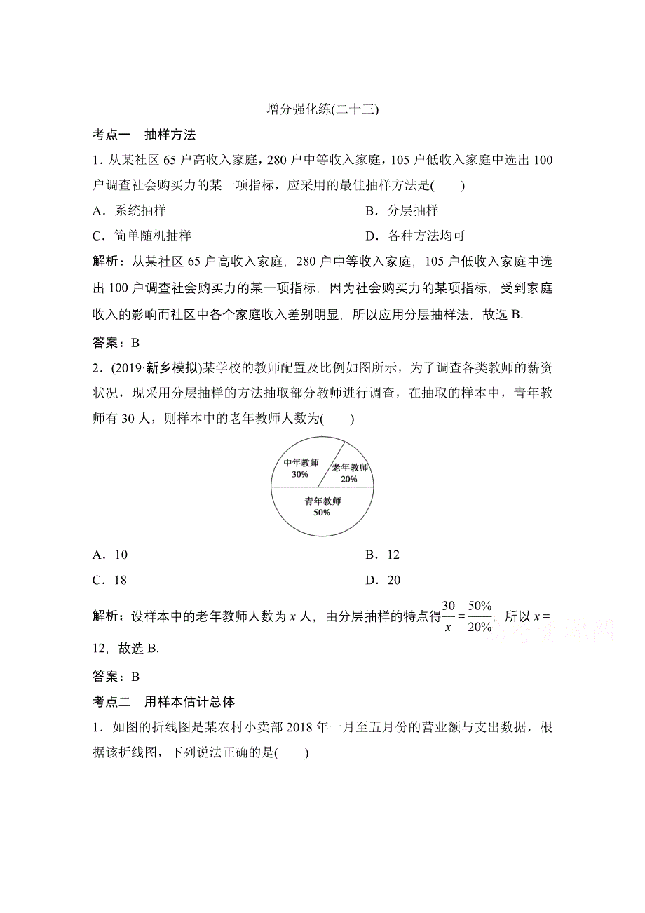 2021届高考统考数学（理）二轮复习增分强化练（二十三）　统计与统计案例 WORD版含解析.doc_第1页