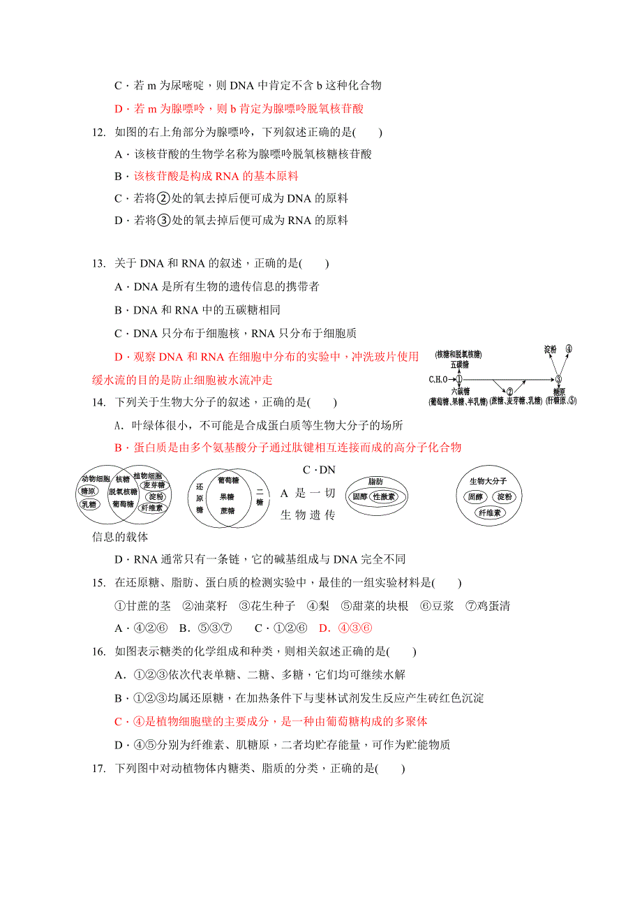 广西桂林市第十八中学2019-2020学年高一上学期期中考试生物试题 WORD版含答案.doc_第3页