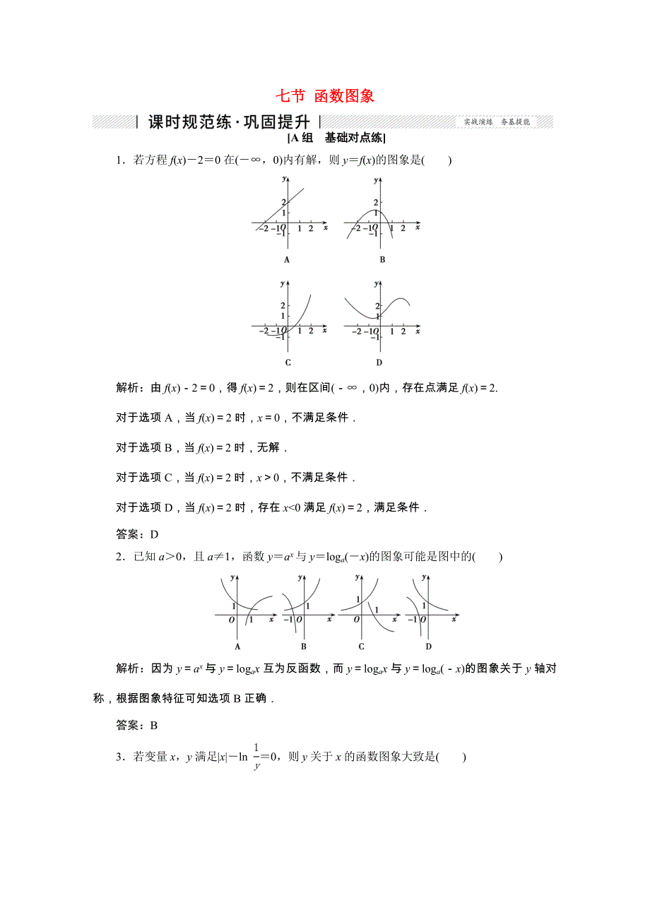 2022届高考数学一轮复习 第二章 函数、导数及其应用 第七节 函数图象课时规范练 理（含解析） 新人教版.doc_第1页