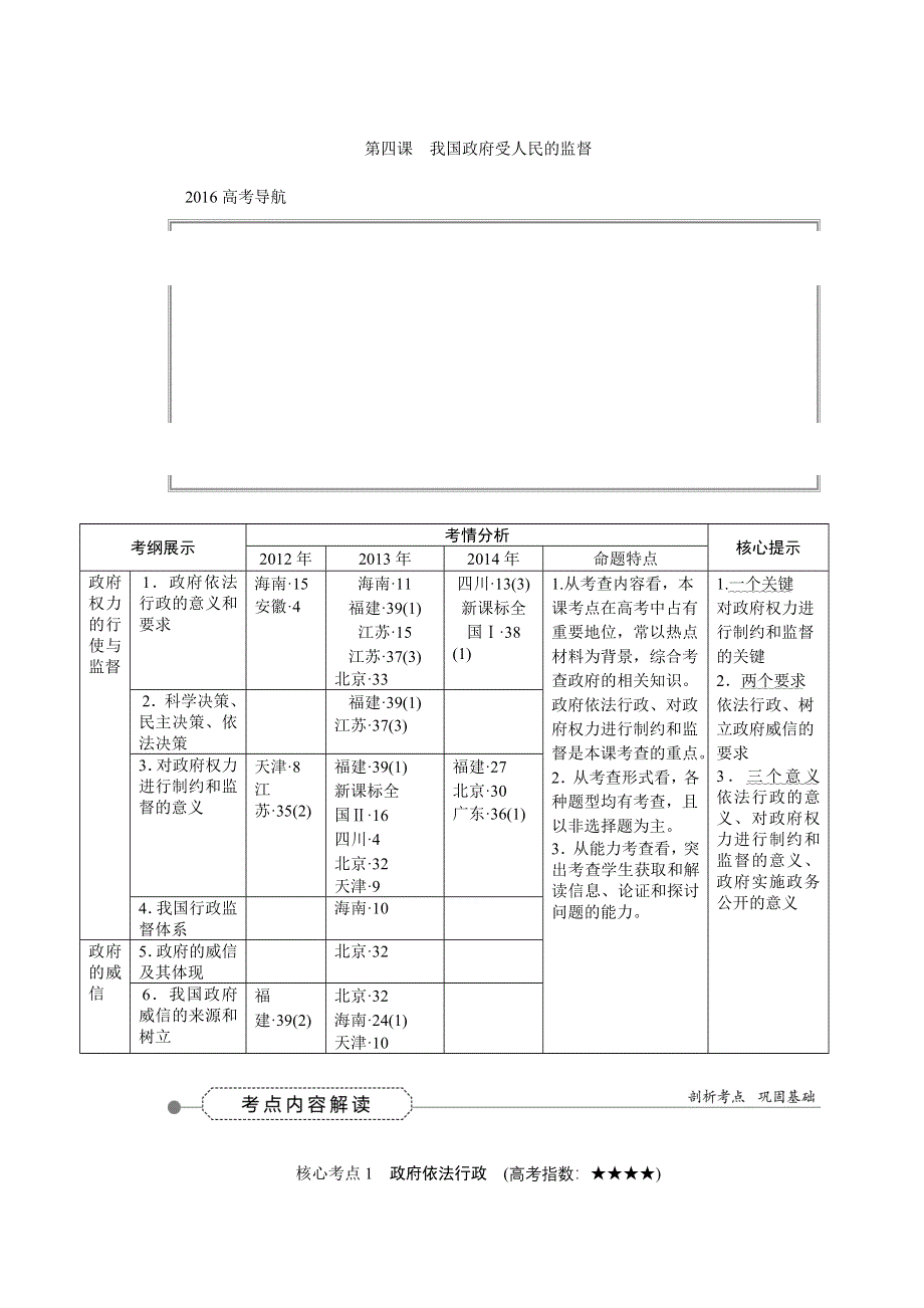 2016届高三政治大一轮复习 必修2第2单元第4课我国政府受人民的监督 教学讲义 .DOC_第1页