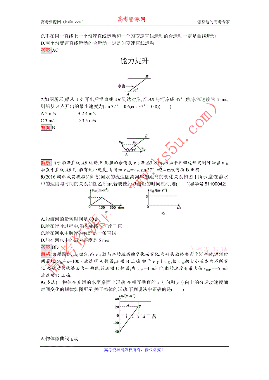 《南方新课堂 金牌学案》2016-2017学年高中物理必修二（粤教版）课时训练2运动的合成与分解 WORD版含解析.doc_第2页