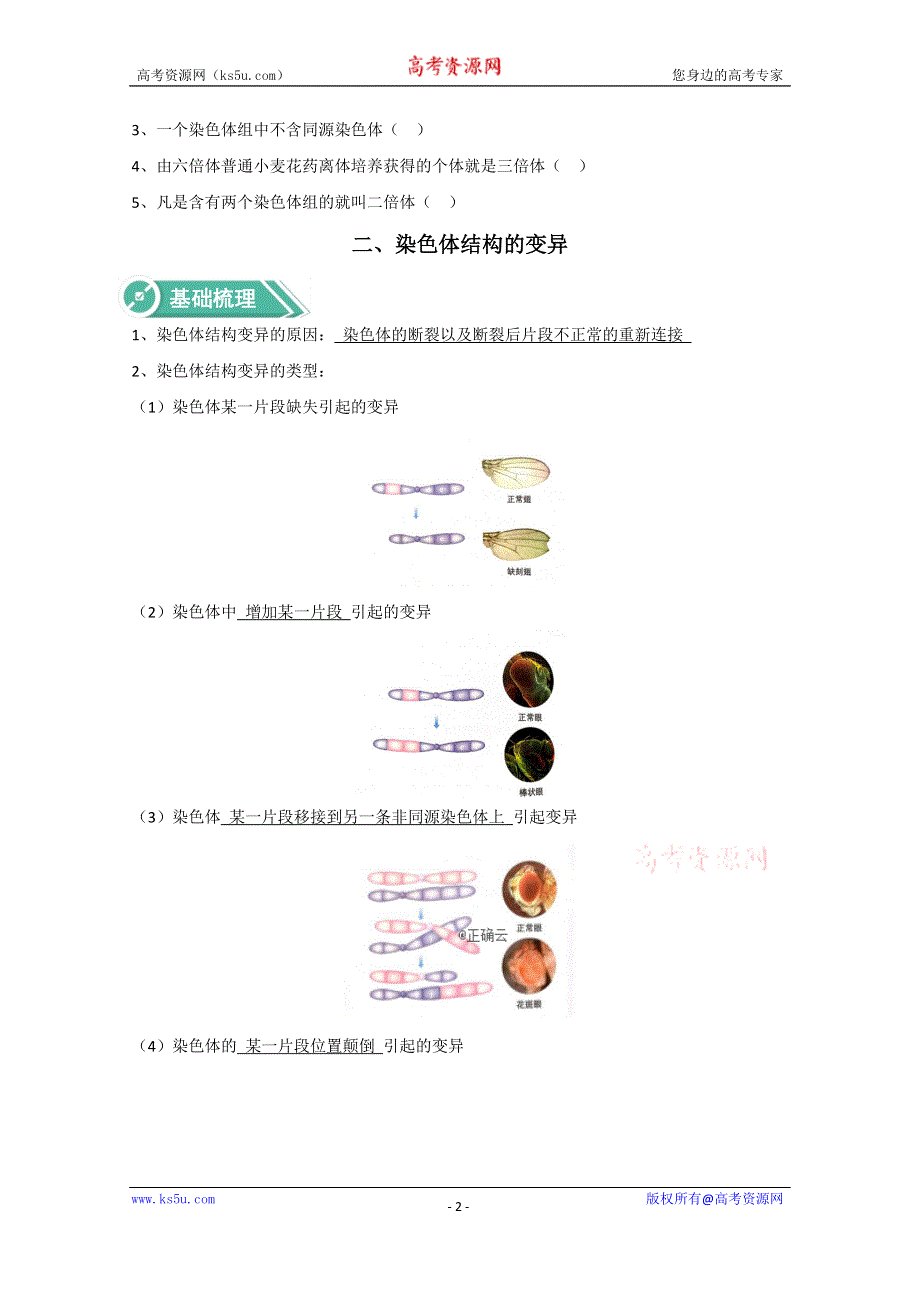 2020-2021学年新教材生物人教版必修第二册学案：第5章基因突变及其他变异5-2染色体变异 WORD版含解析.doc_第2页