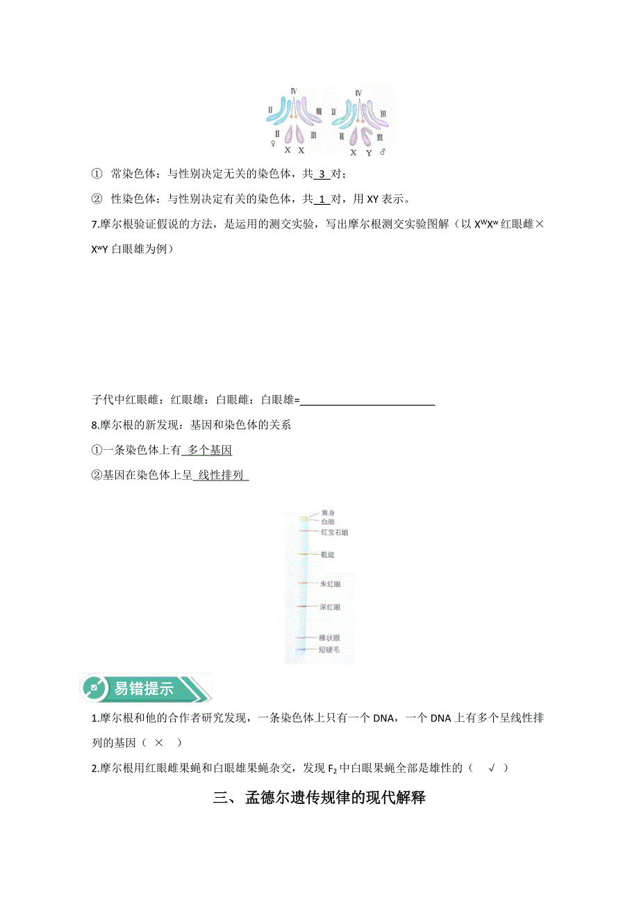 2020-2021学年新教材生物人教版必修第二册学案：第2章基因和染色体的关系2-2基因在染色体上 WORD版含解析.doc_第3页