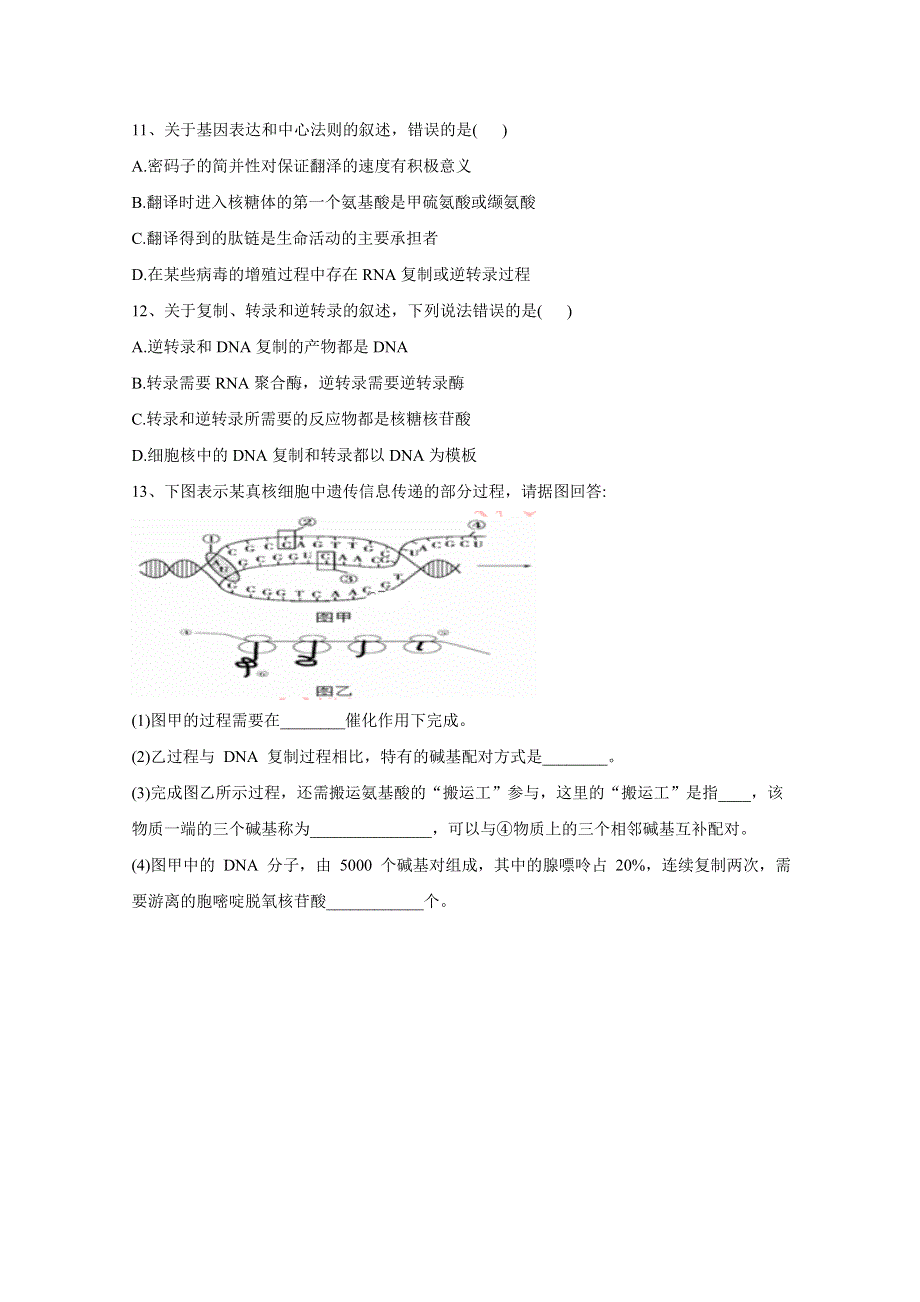 2020-2021学年新教材生物人教版必修第二册随堂练习：第4章4-1基因指导蛋白质的合成 WORD版含解析.doc_第3页