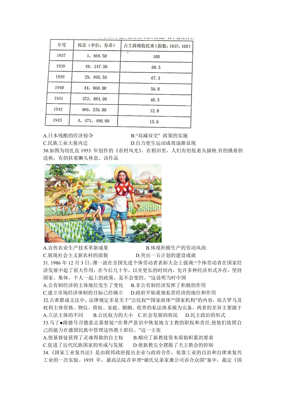 四川省绵阳市南山中学2021届高三下学期5月高考适应性考试（一）文科综合历史试题 WORD版含答案.doc_第2页