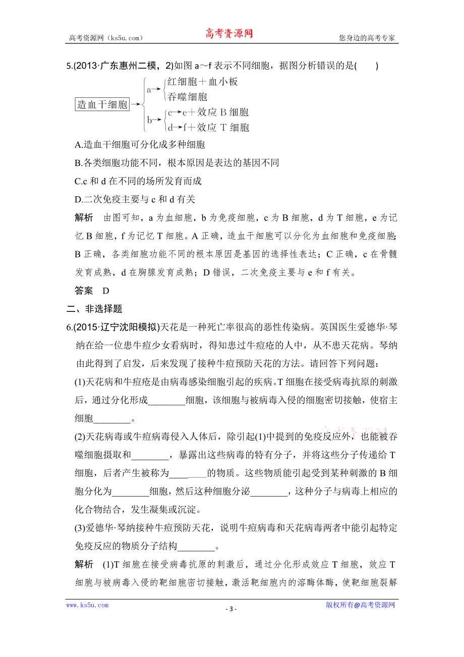 《大高考》2016高考生物（全国通用）二轮复习配套练习：三年模拟精选 专题十七 免疫调节 WORD版含答案.doc_第3页