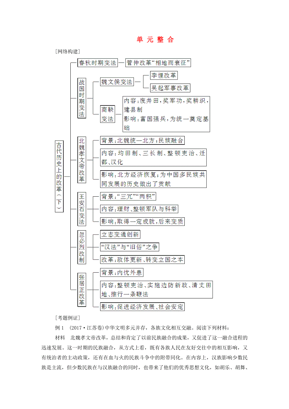 2020秋高中历史 第二单元 古代历史的变革（下）单元整合课时演练（含解析）岳麓版选修1.doc_第1页