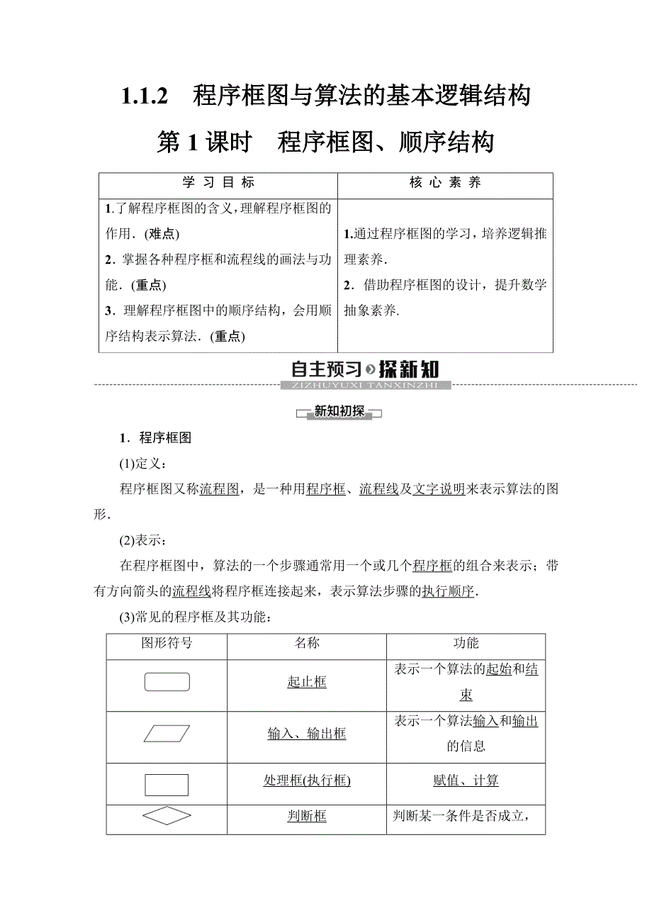 2019-2020学年人教A版数学必修三讲义：第1章 1-1 1-1-2　第1课时　程序框图、顺序结构 WORD版含答案.doc_第1页