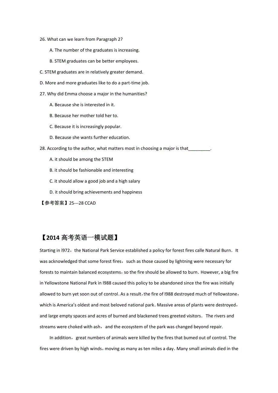 吉林舒兰市2016高考英语阅读理解二轮练习（1）及答案.doc_第2页