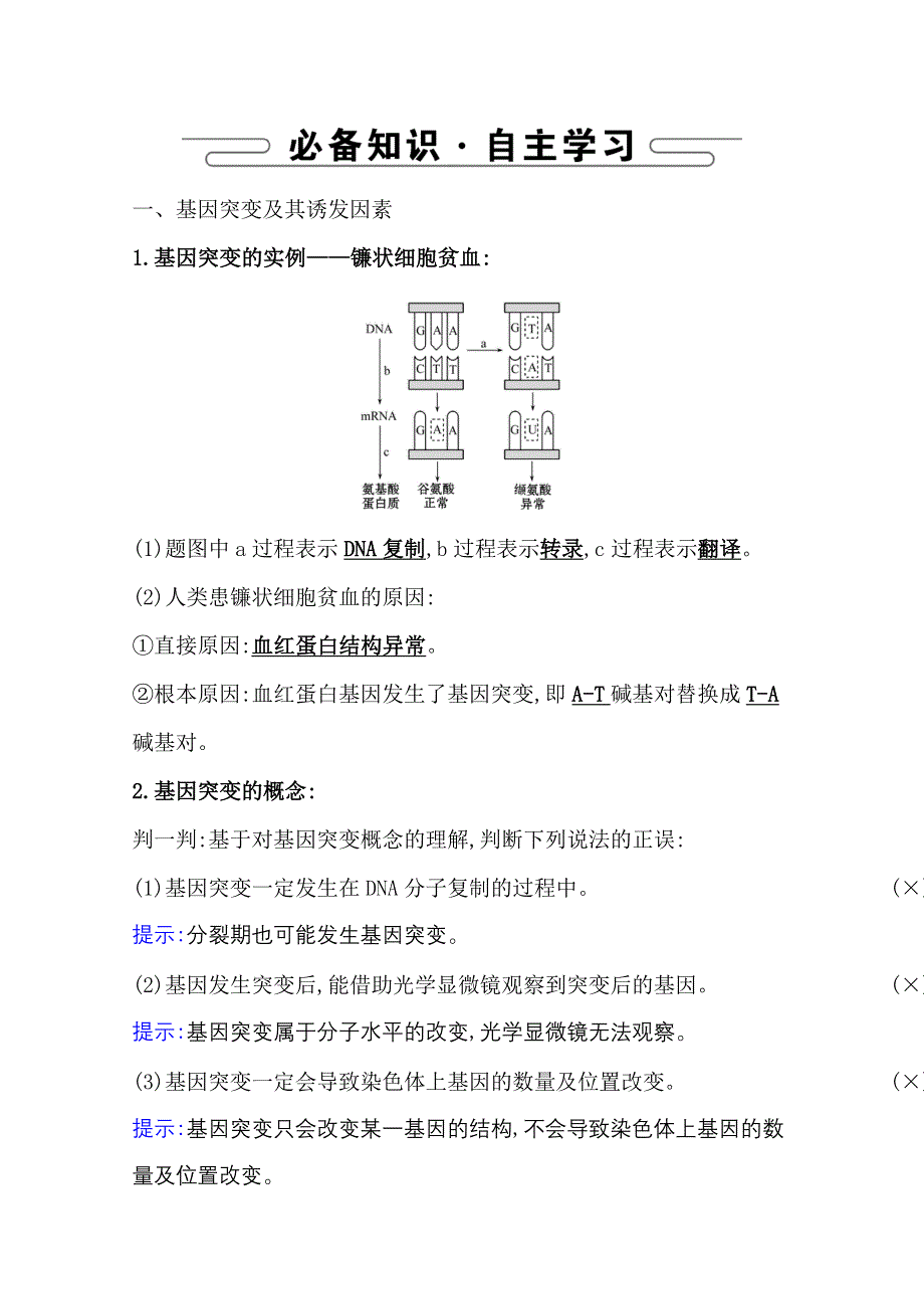 2020-2021学年新教材生物苏教版必修第二册学案：3-2基因突变和基因重组 WORD版含解析.doc_第2页