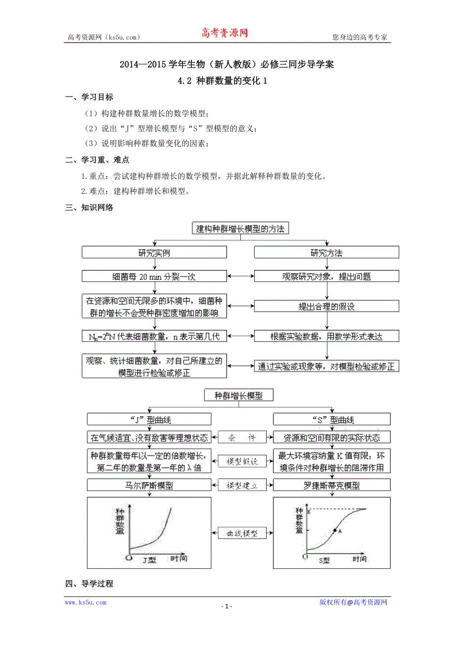 2014--2015学年生物（新人教版）必修三同步导学案4.2种群的数量变化1.doc_第1页