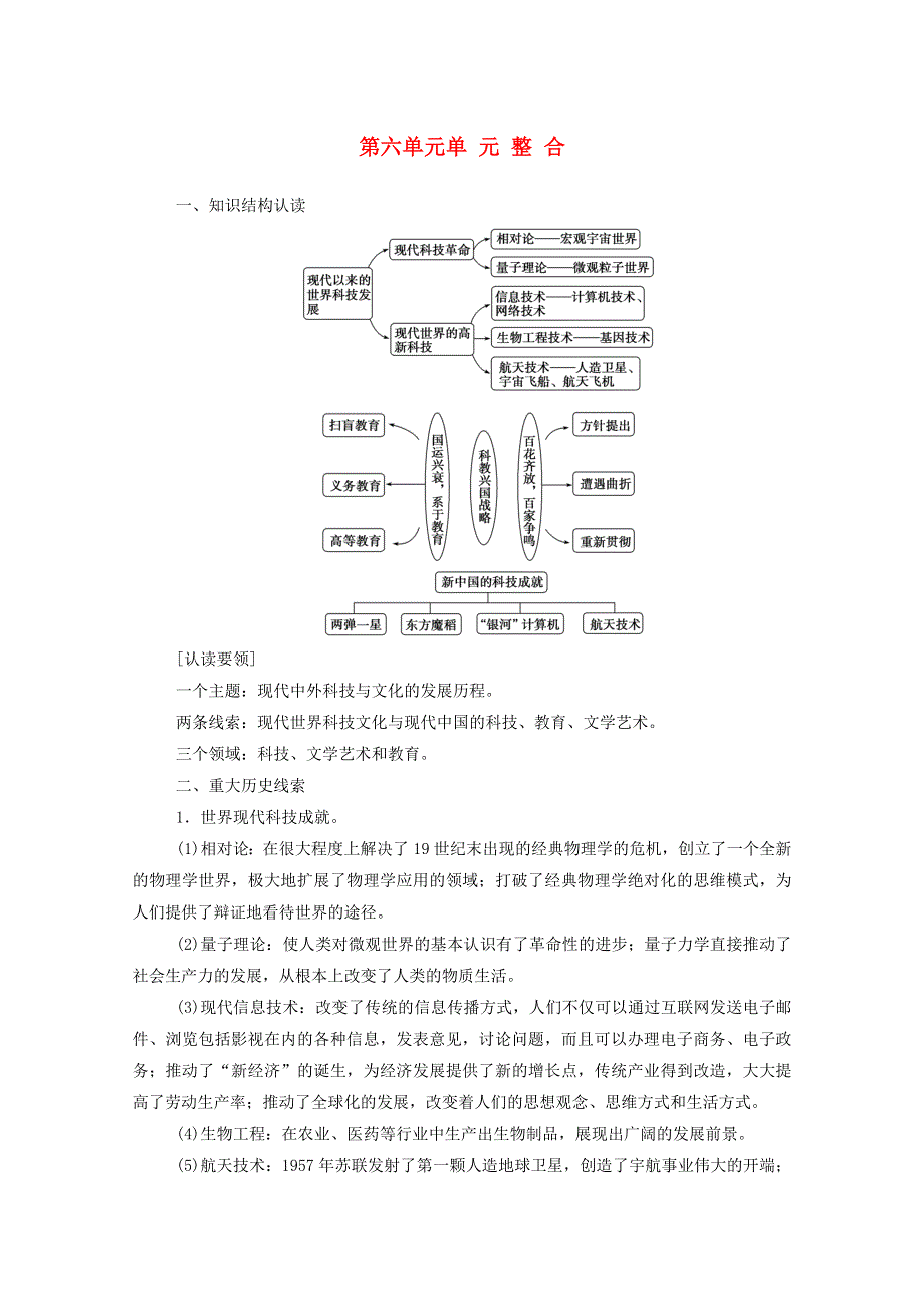 2020秋高中历史 第六单元 现代世界的科技与文化单元整合课堂演练（含解析）岳麓版必修3.doc_第1页