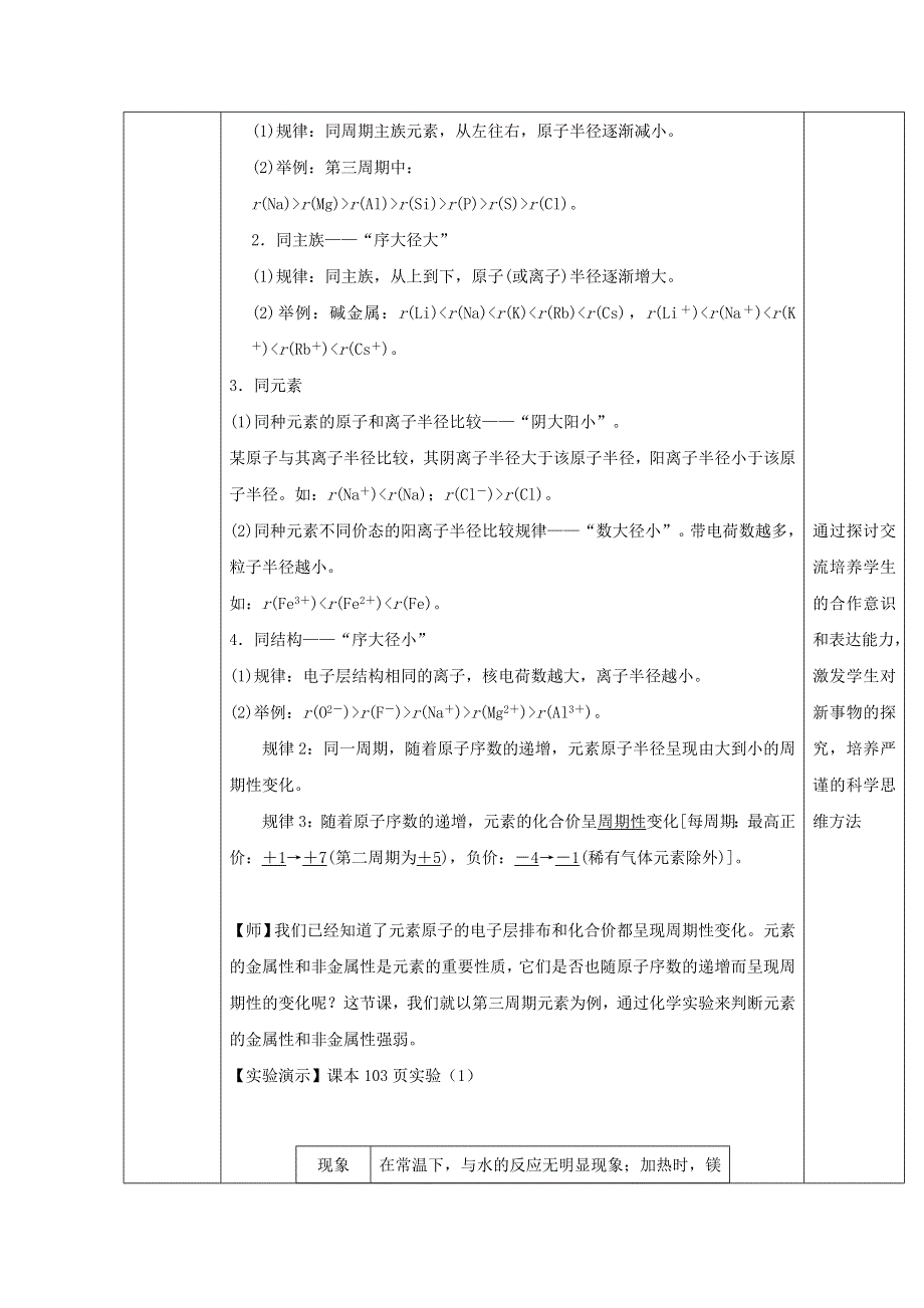 新教材2021-2022学年化学人教版必修第一册教案：第四章物质结构 元素周期律第二节元素周期律 WORD版含解析.doc_第2页