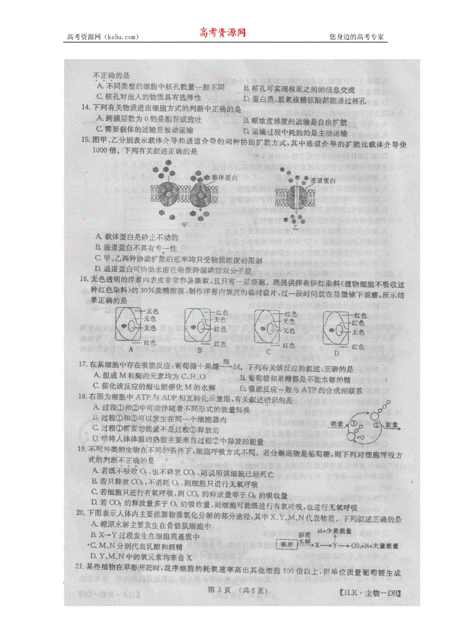 全国大联考2016届高三上学期第一次联考生物试卷 扫描版含答案.doc_第3页