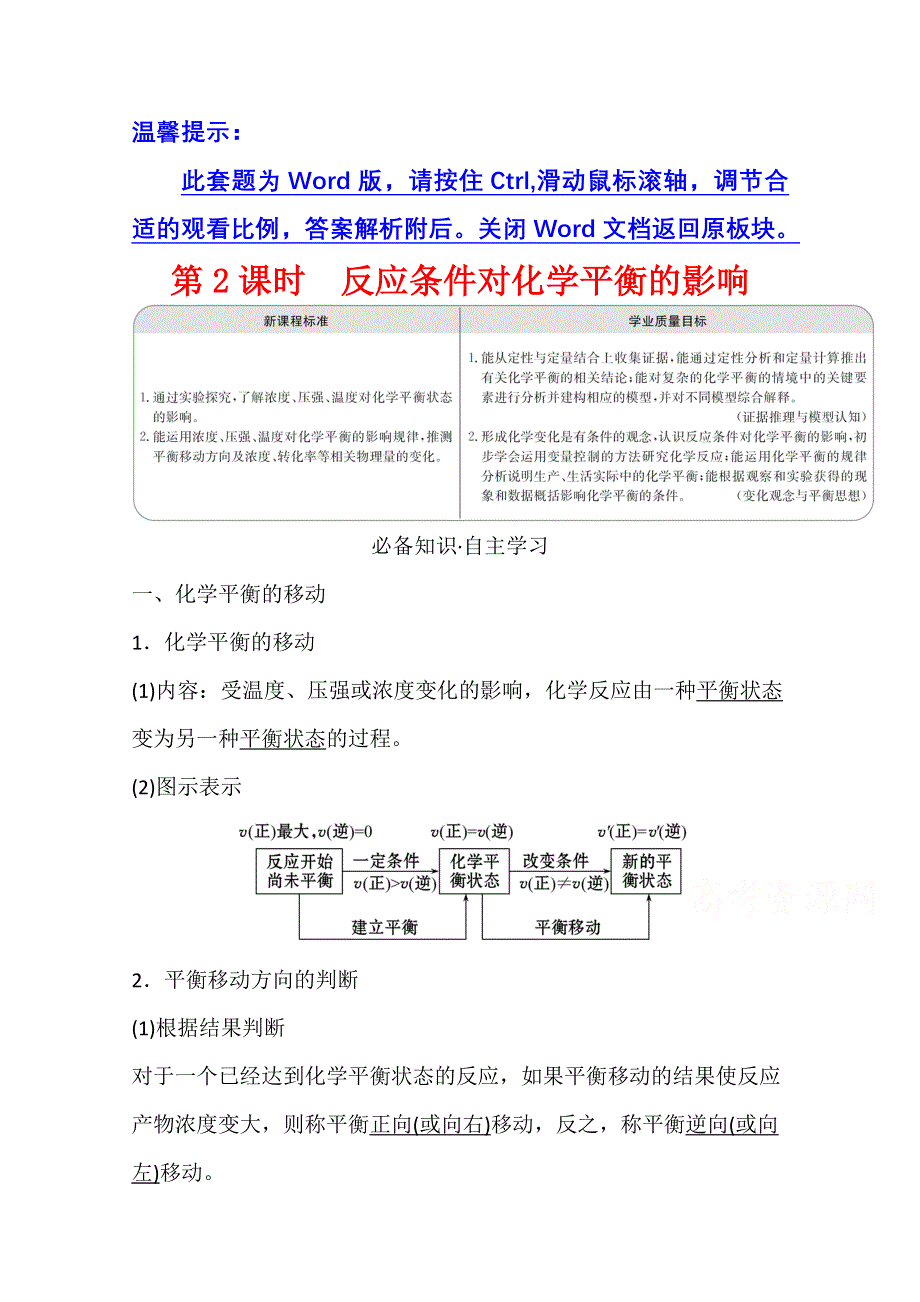 新教材2021-2022学年化学鲁科版选择性必修1学案：2-2-2 反应条件对化学平衡的影响 WORD版含解析.doc_第1页