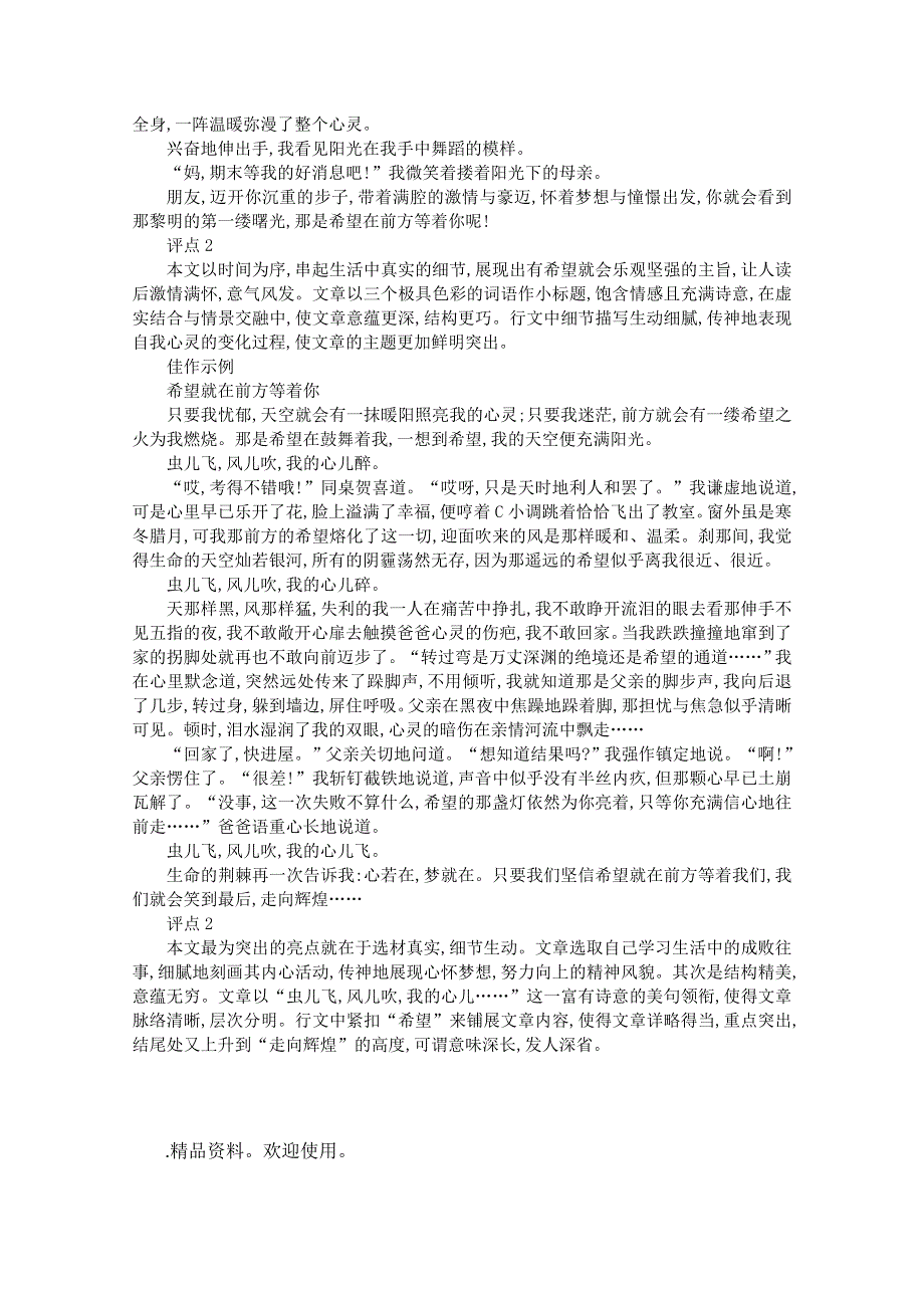 2012届高考语文作文技法 话题作文“希望就在前方等着你”写作导引.doc_第2页