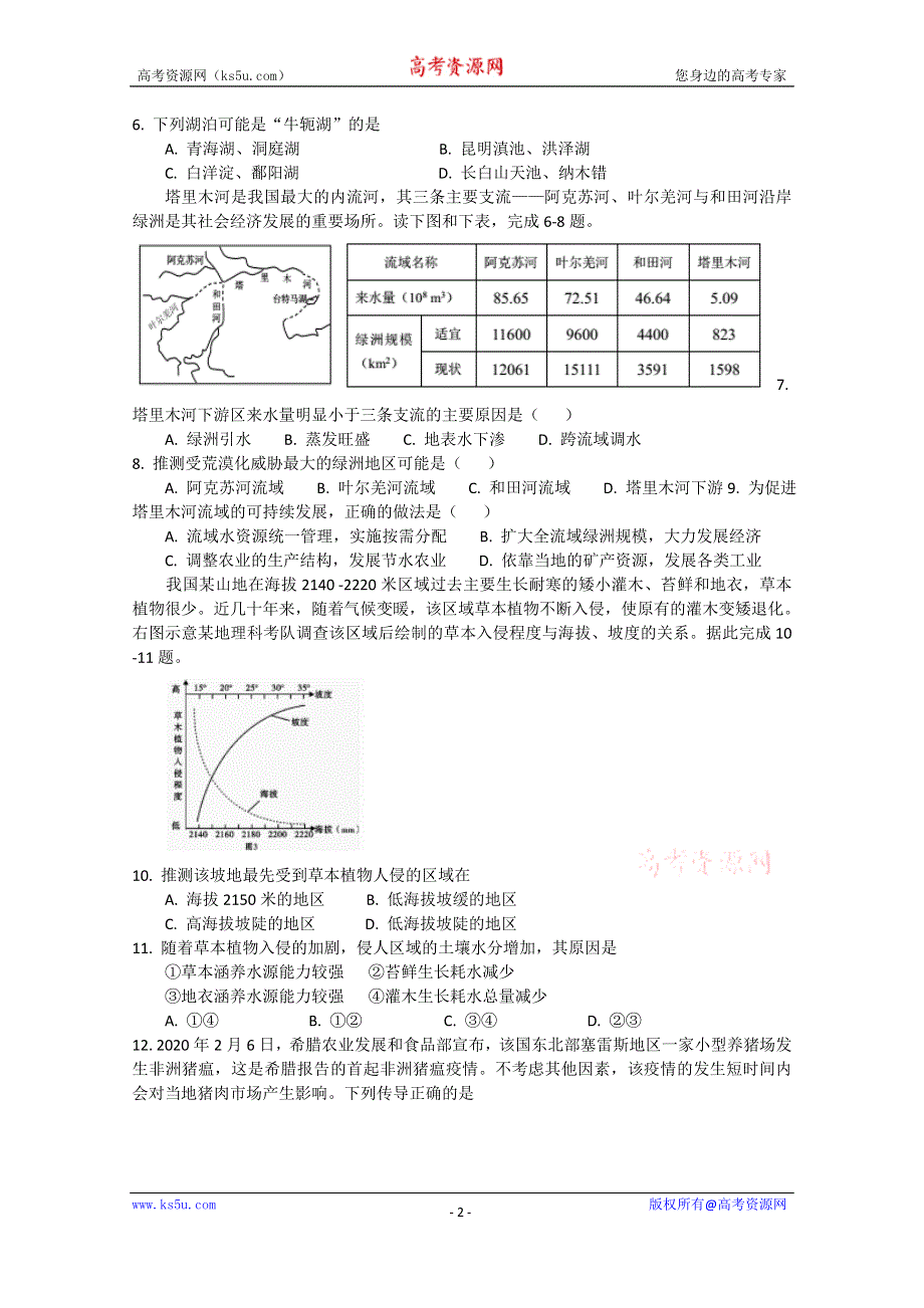 全国大联考2020届高三4月联考文科综合试题 WORD版含答案.doc_第2页