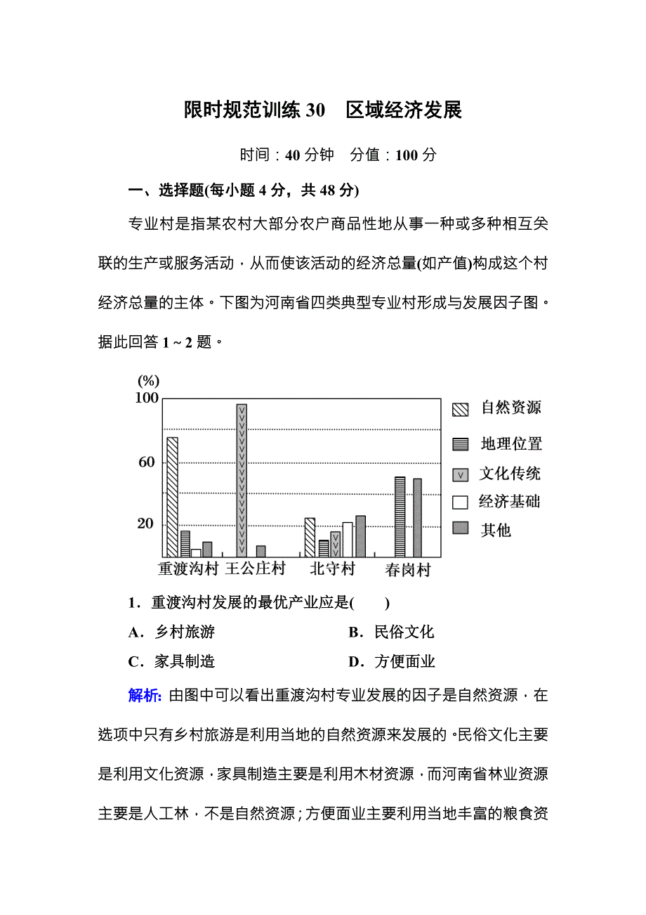 2016届高三地理一轮复习限时规范训练30 专题30　区域经济发展 .DOC_第1页