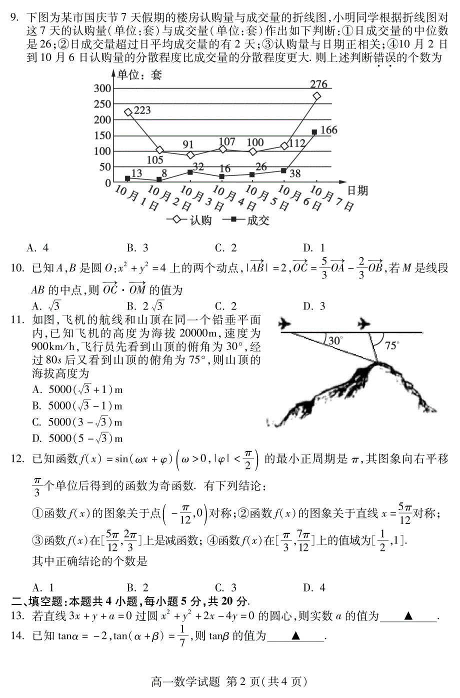 山东省泰安市2018-2019学年高一下学期期末考试数学试题 PDF版含答案.pdf_第2页