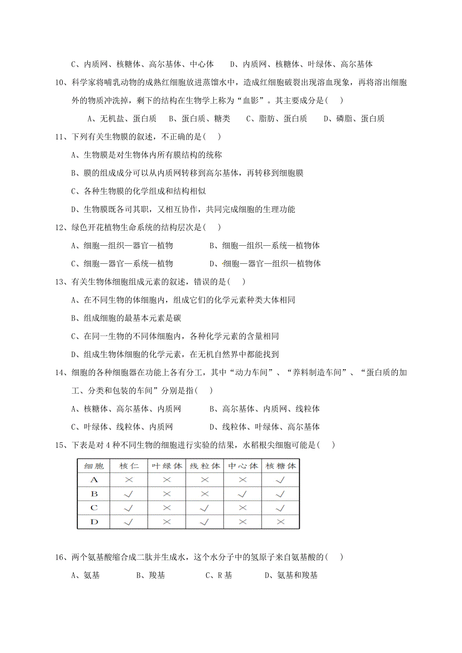 广西桂林市临桂区五通中学2020-2021学年高一生物上学期期中试题.doc_第2页