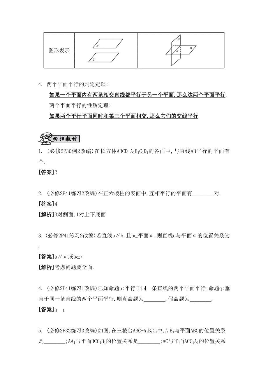 2016届高三数学（江苏专用文理通用）大一轮复习 第九章 立体几何初步 第50课 线面平行与面面平行《自主学习》.doc_第2页