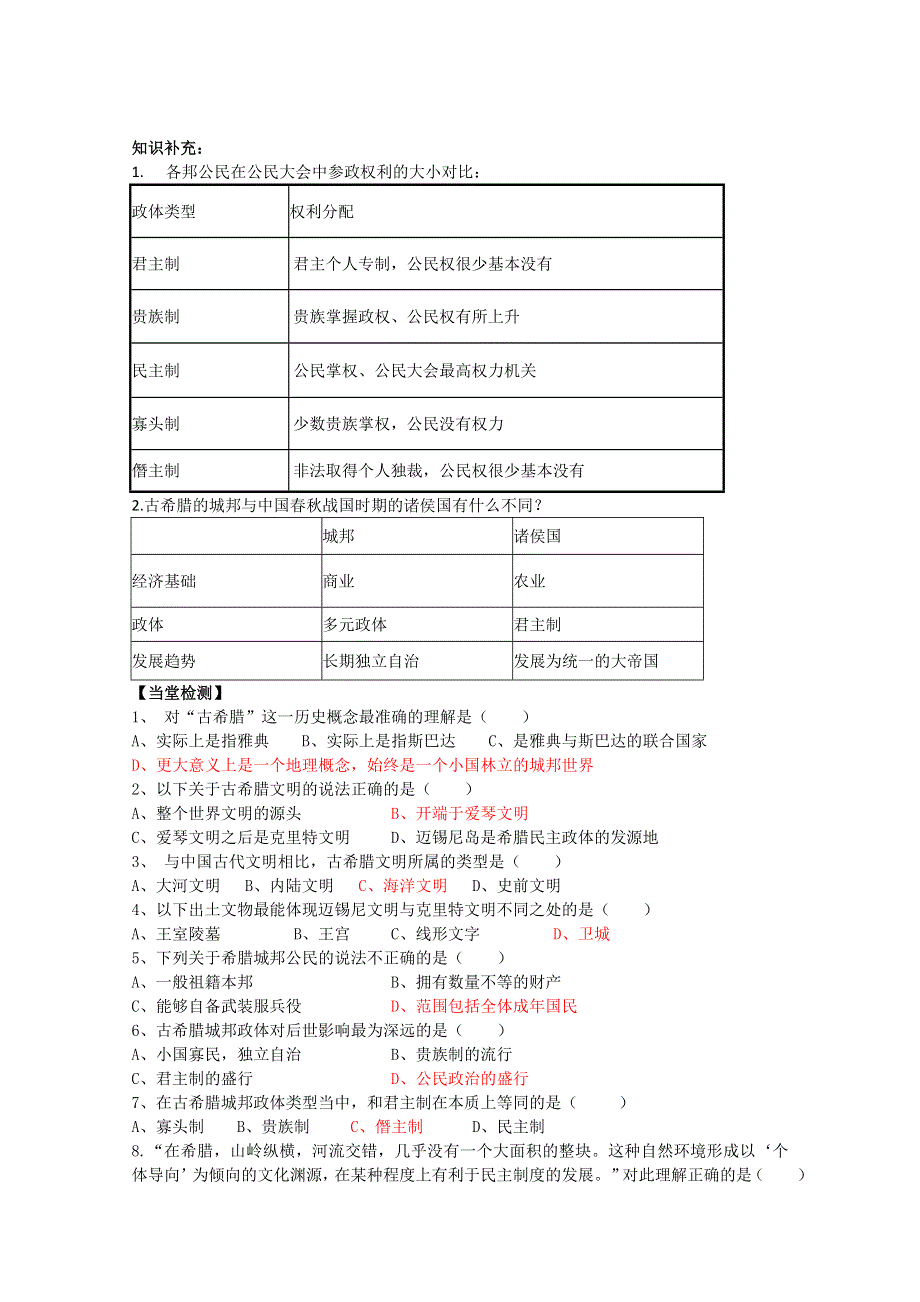 山东省泰安市岱岳区徂徕镇第一中学历史学案： 第5课 爱琴文明与古希腊城邦制度（岳麓版必修1）.doc_第3页