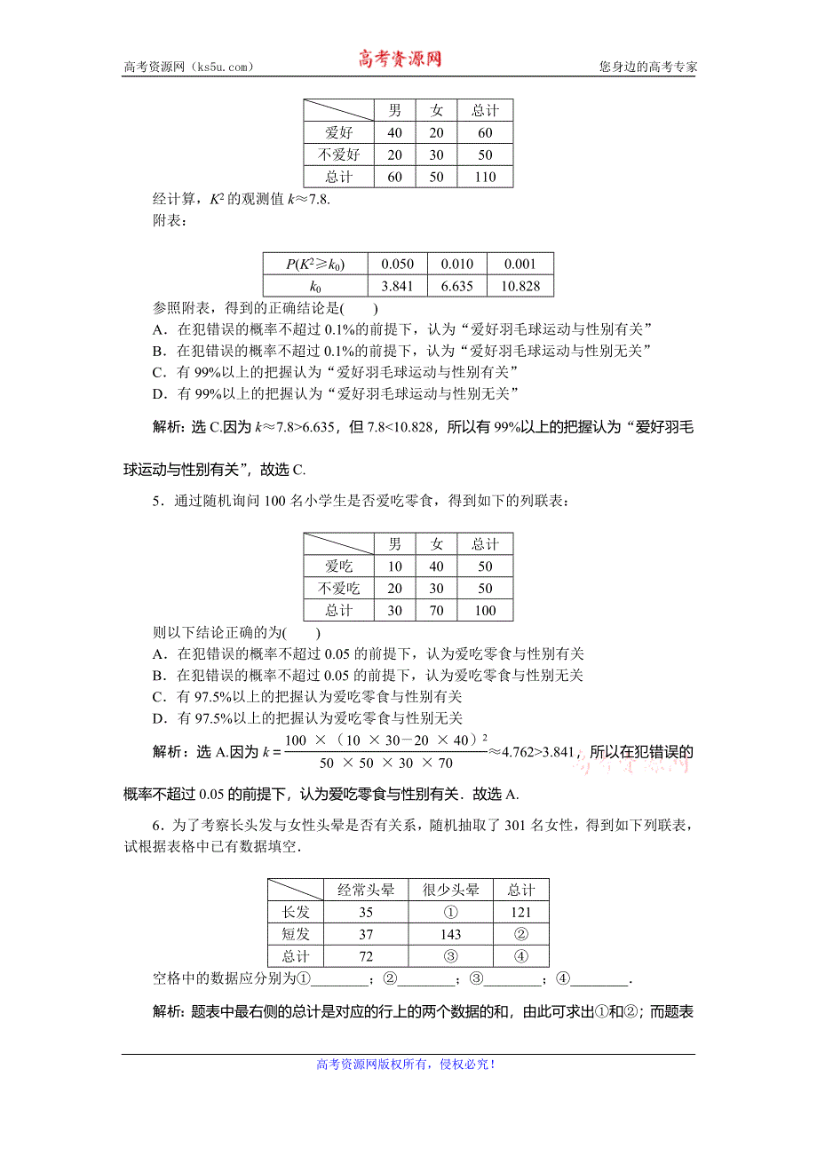 2019-2020学年人教A版数学选修1-2新素养同步练习：1．2　独立性检验的基本思想及其初步应用　应用案巩固提升 WORD版含解析.doc_第2页