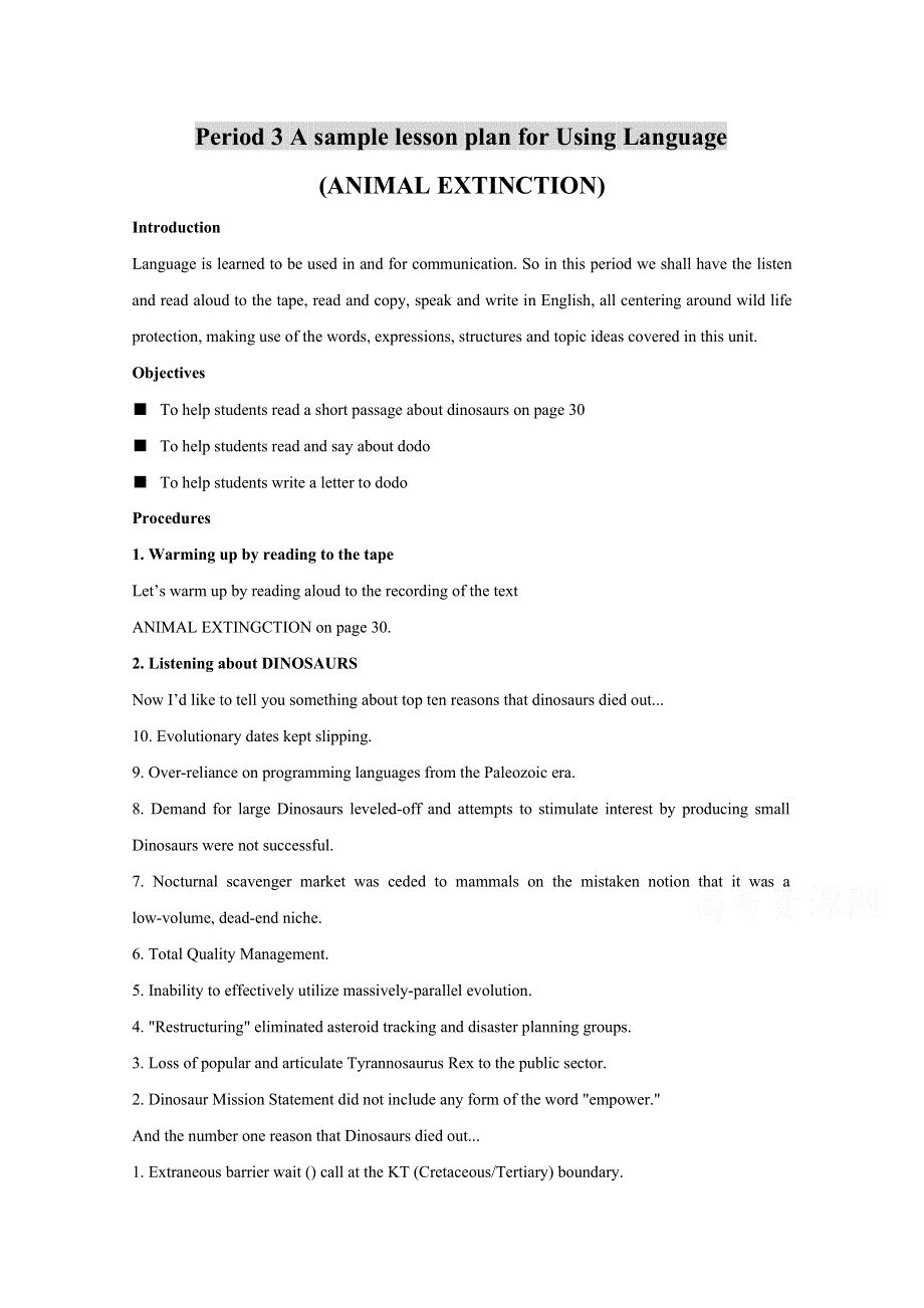 2014-2015学年《英语测试报》配套光盘 人教新课标必修2教案 UNIT4 WILDLIFE PROTECTION--PERIOD3.doc_第1页